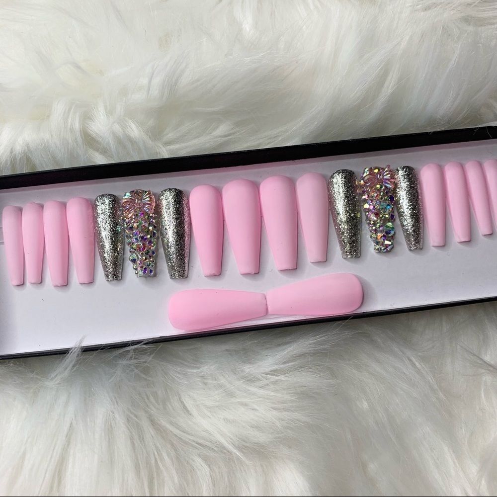 Baby Pink Bow Custom Press On Nails | High Quality Nails | Handmade - Picture 3 of 13